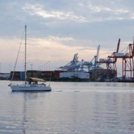 Sailboat Passing Portsmouth Marine Terminal
