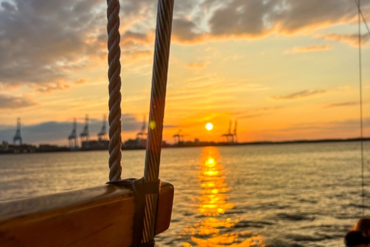 a wooden boat in a body of water